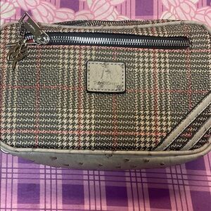Chic Plaid Cosmetic Bag with Gray and Red Accents